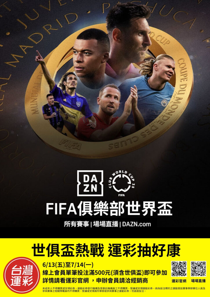 世俱盃／63場運彩將全開盤首輪已開　投注抽獎金獎品總值百萬